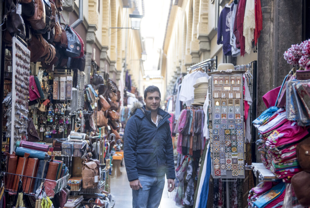 Man in busy market in Middle East