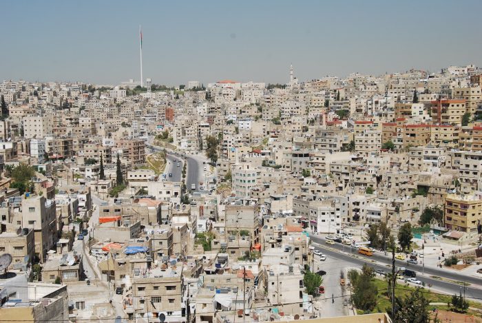 aerial view of city neighborhood